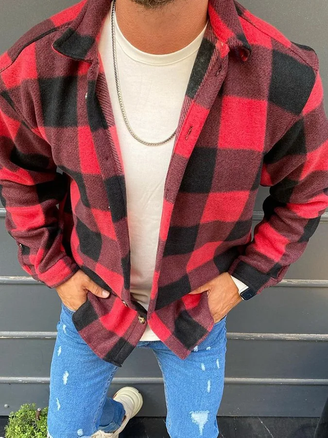 Long Sleeve Red Plaid Printed Jacket