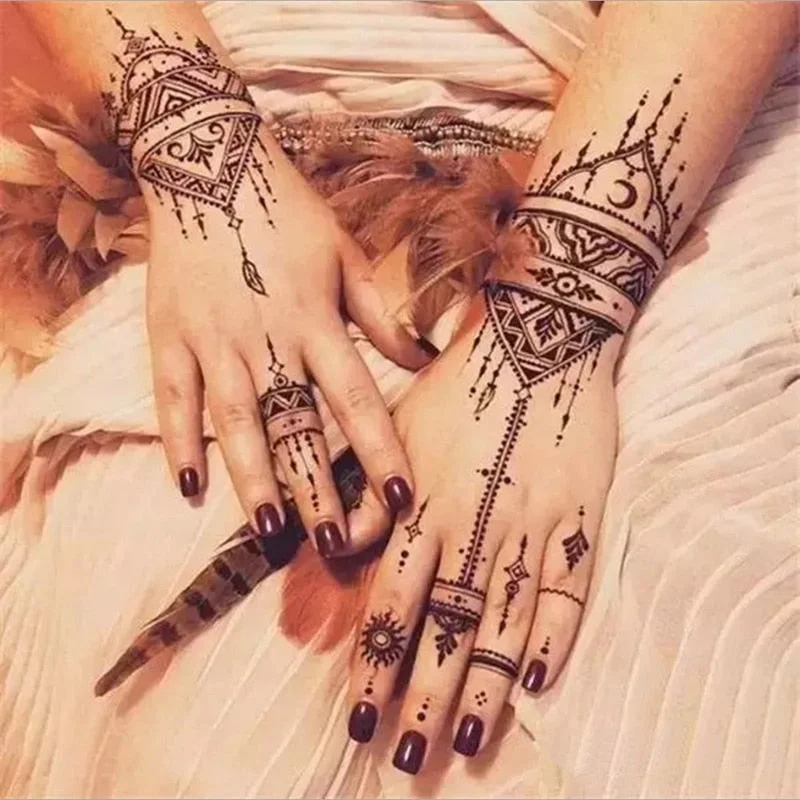 2Pcs/Set Temporary Tattoo stencil 25 designs Body Art Men Women Indian Henna pattern Beauty Waterproof Fake Arm Hand Reuse tatoo