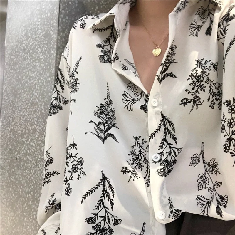 2021 New Spring Fashion Casual Long Sleeves Retro Slim Loose Single Breasted Fresh Blouse All-Match Print Free Shirts 15679