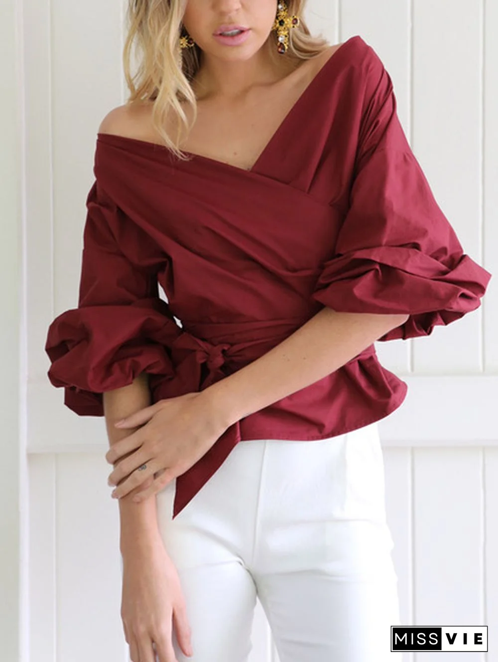 Self-Tie Cross Front Blouse