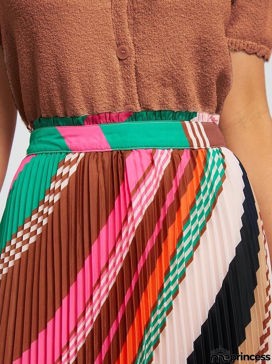 Women's Maxi Rainbow Skirts Print Pleated High Waist Fashion Casual Street Daily Holiday S M L