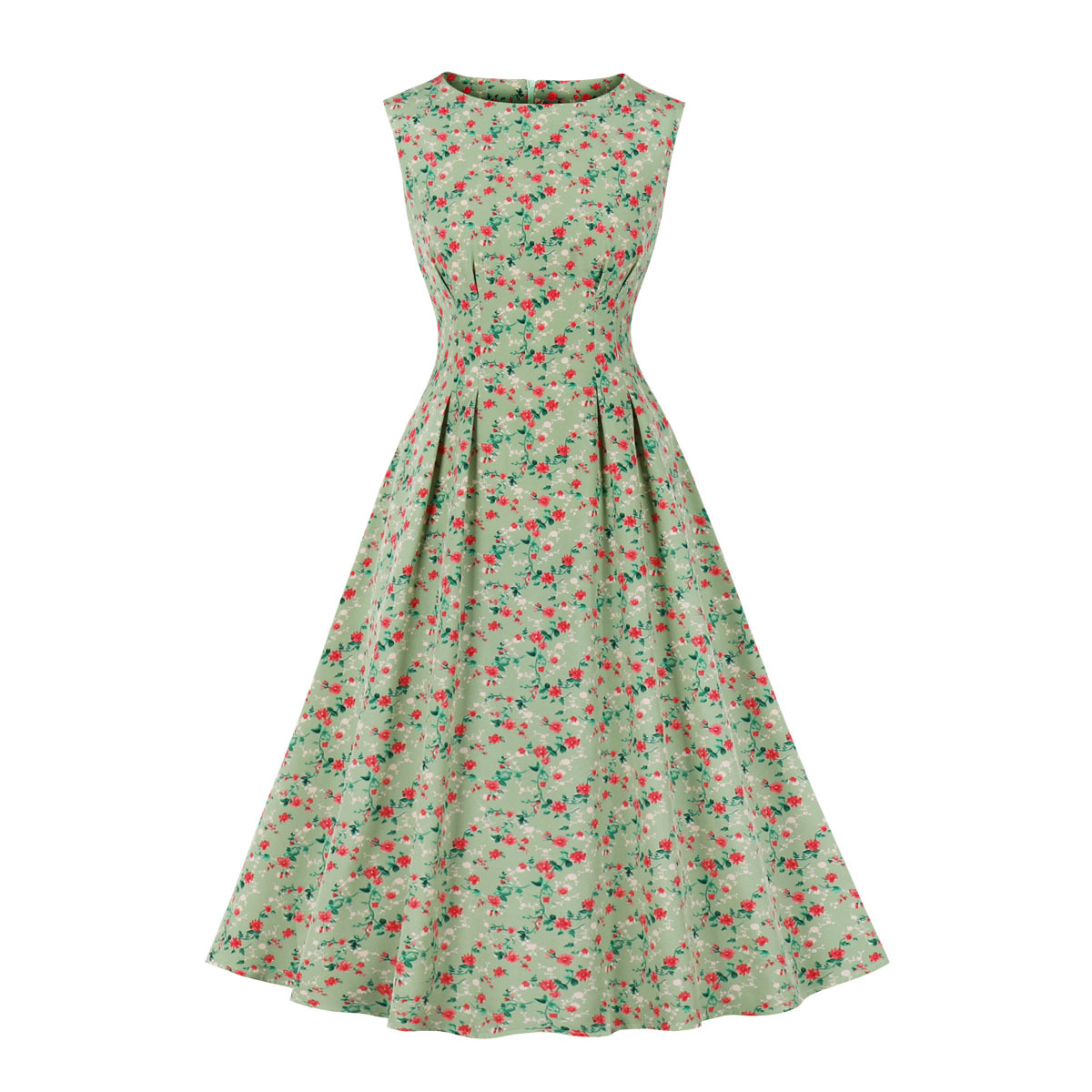 Women's O Neck Sleeveless Floral Print Fashion Party Vintage Dress