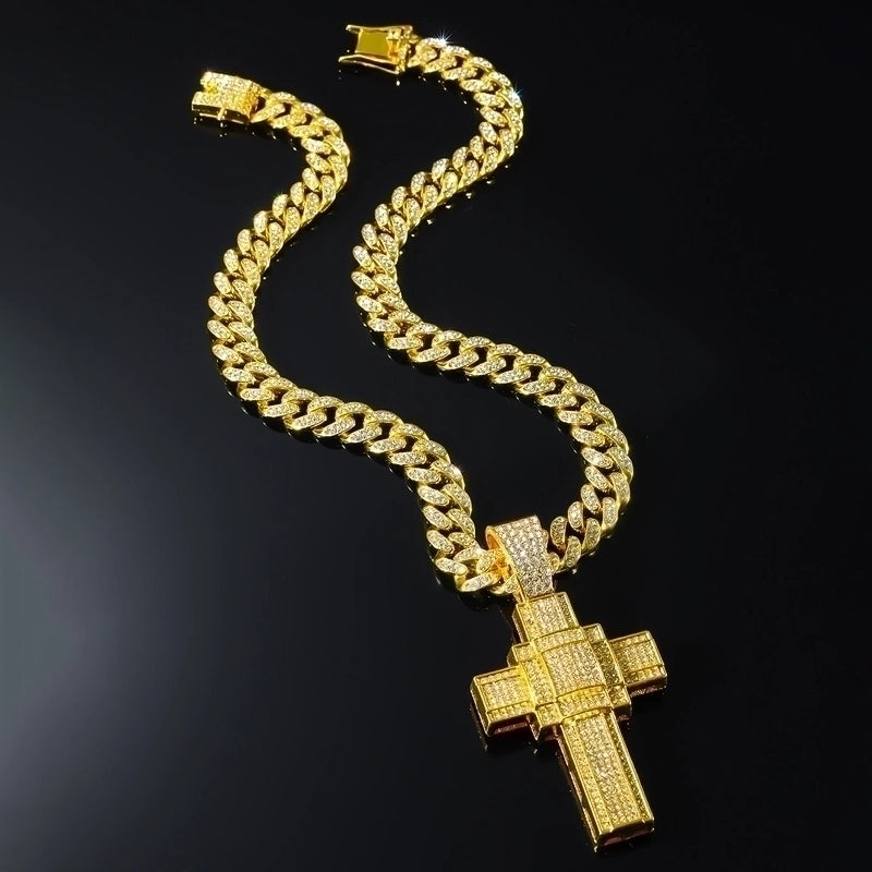 Hip-hop Punk Cross Alloy Plating Inlay Rhinestones Men's Pendant Necklace