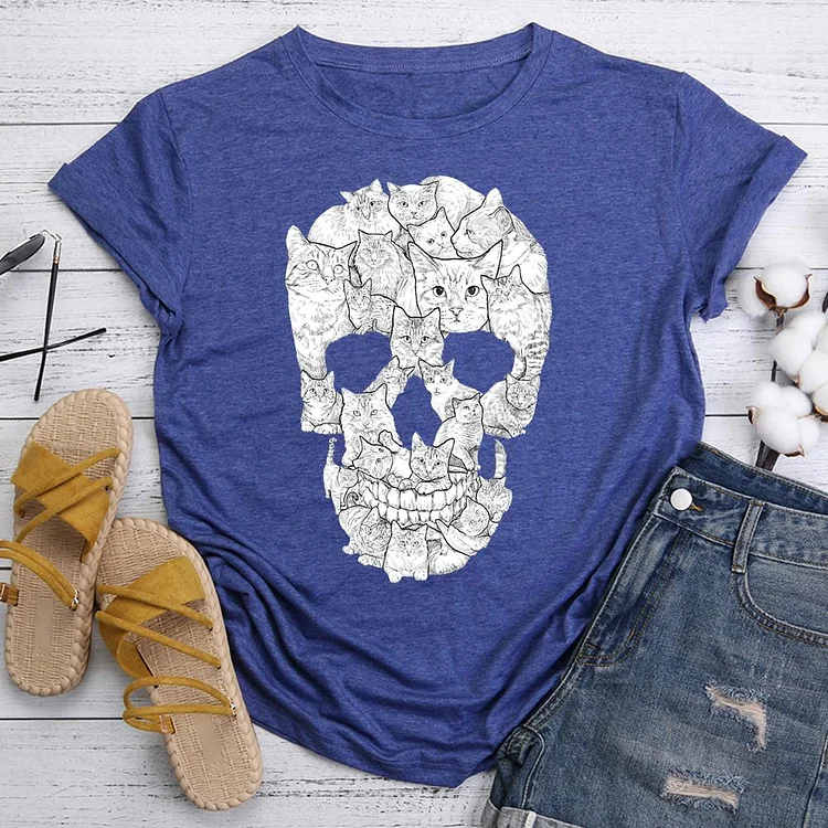 Cat Skull T-shirt Tee -06291-Annaletters