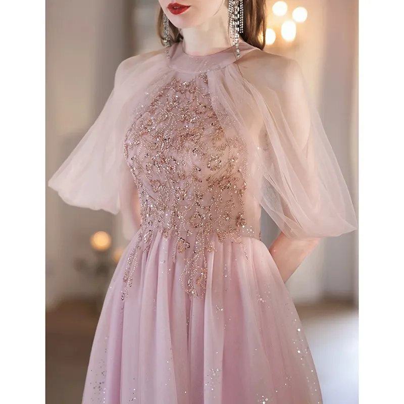 Brownm Super Fairy Evening Dress Female Pink Host High-End Light Luxury Birthday Ceremony Senior Small Banquet Dress