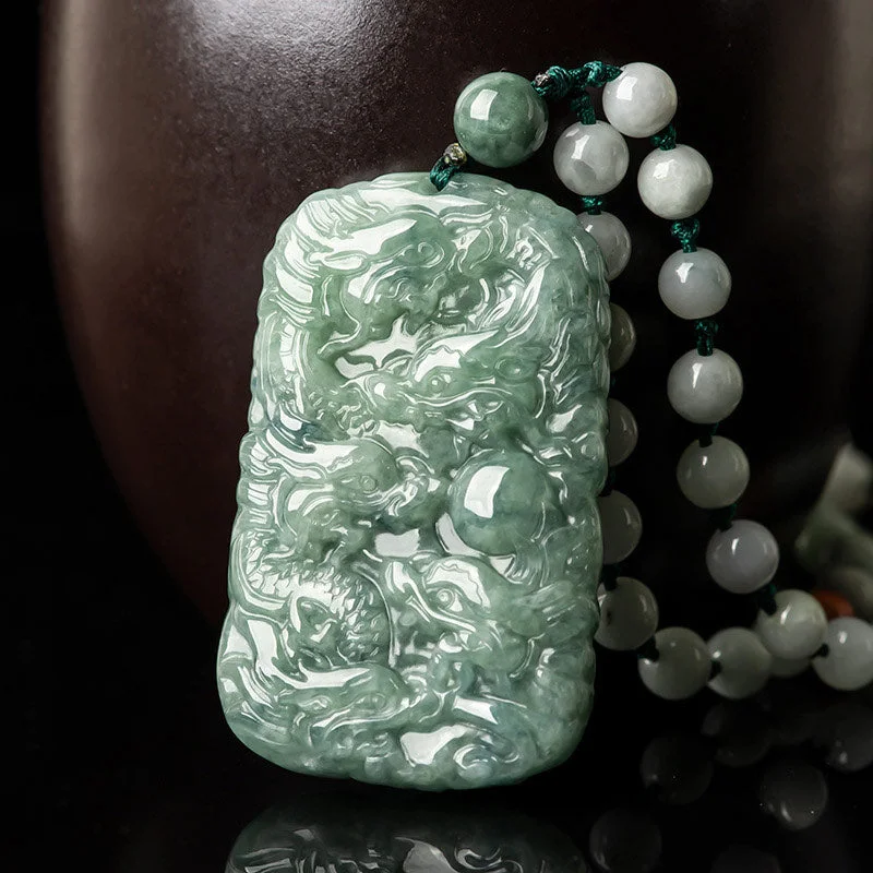 Chinese Zodiac Dragon Jade Abundance Necklace Bead String Pendant
