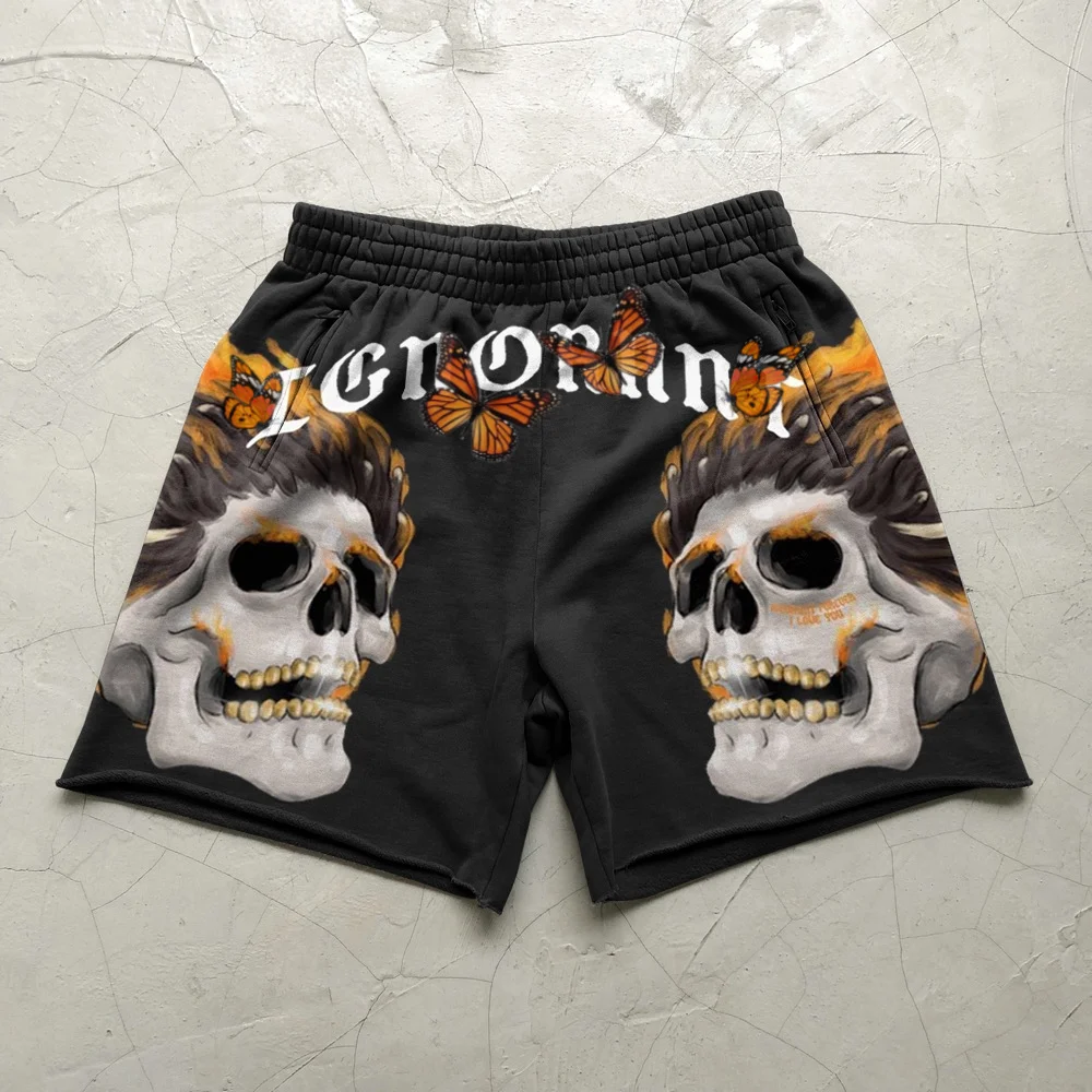 Trendy brand skull print fashion retro sports shorts