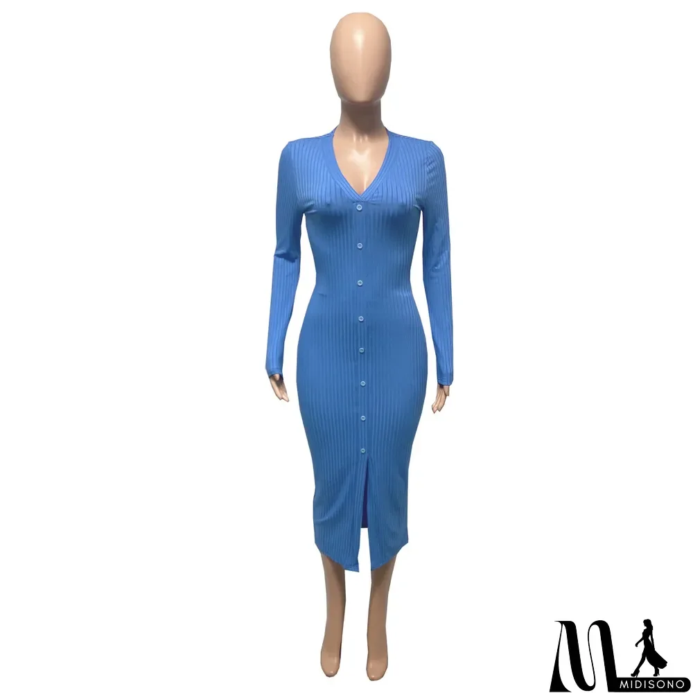 MidiSono - Autumn And Winter Models Thread Slits Slim Sexy Dress
