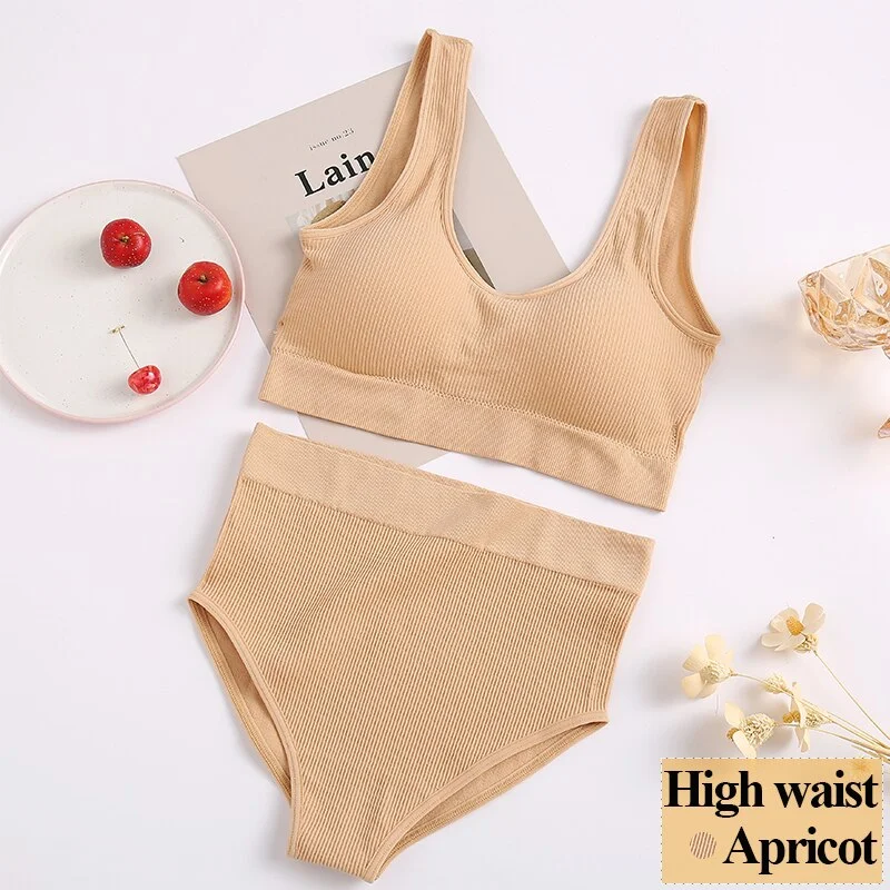 Women Bra Set Female Tube Tops Tank + Panties Vest U-Shaped Back Underwear Seamless Lingerie Female Bralette Backless Crop Tops