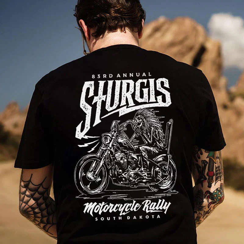 STURGIS MOTORCYCLE RALLY Skeleton Motorcyclist Print Men's T-shirt