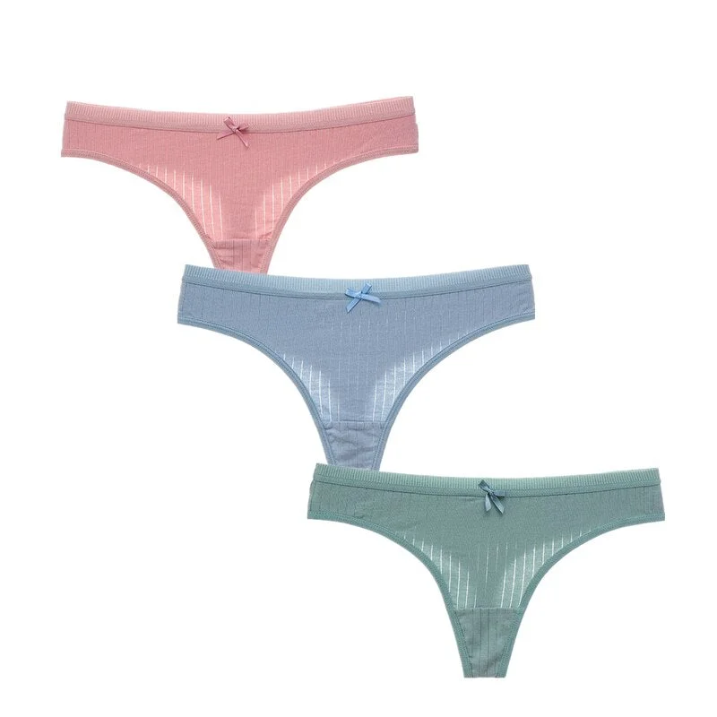 3Pcs/Lot Women's Cotton G-String Thong Panties String Underwear Women Briefs Sexy Lingerie Pants Intimates Ladies Solid Low-Rise