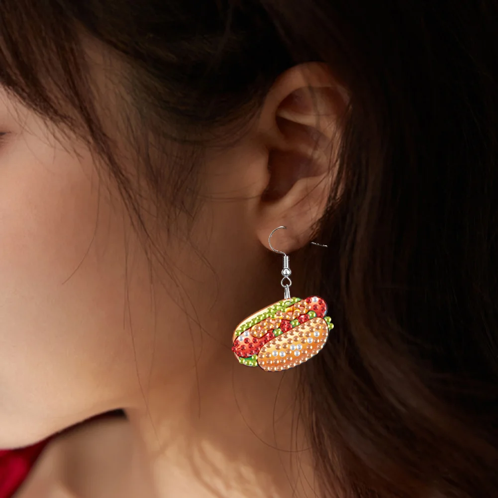 4 Pairs Food Double Sided Diamond Painting Earrings DIY Earrings Making Kit