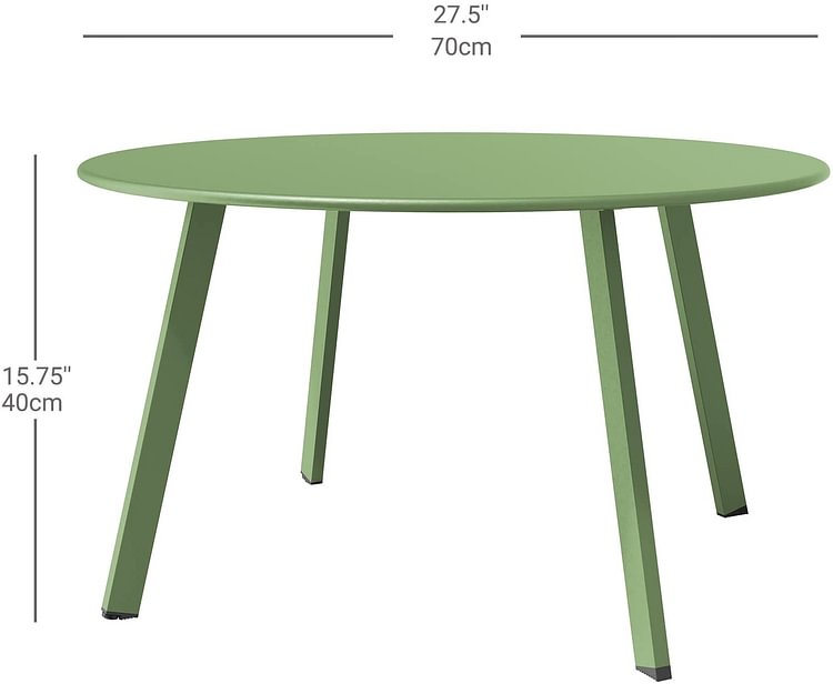 Round Steel Patio Coffee Table, Weather Resistant Outdoor Large Side Table (Sage Green)