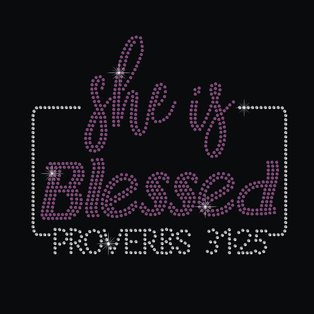 Crystal and Amethyst she is blessed letter custom design hot fix rhinestone iron on transfers