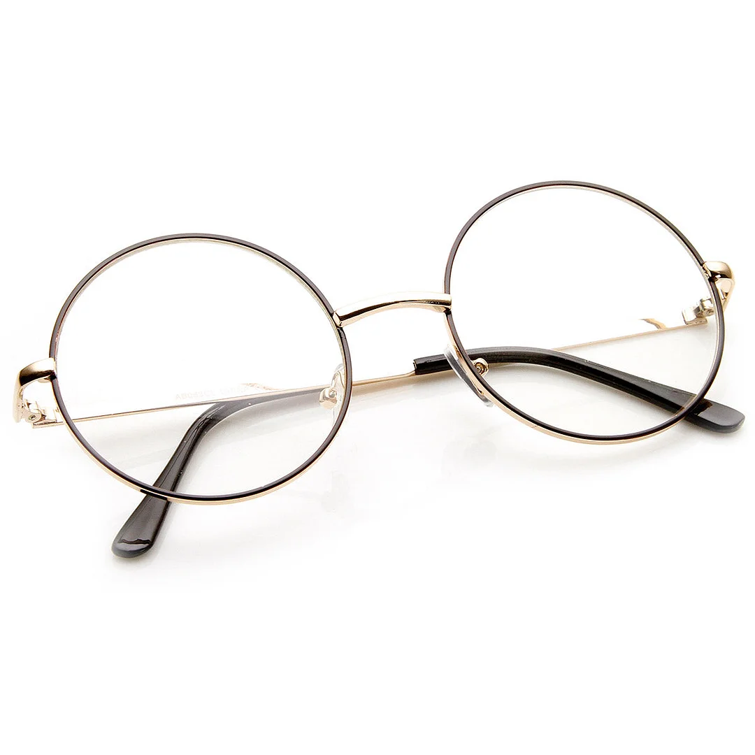 Lennon Mid Size Full Metal Frame Clear Lens Round Glasses