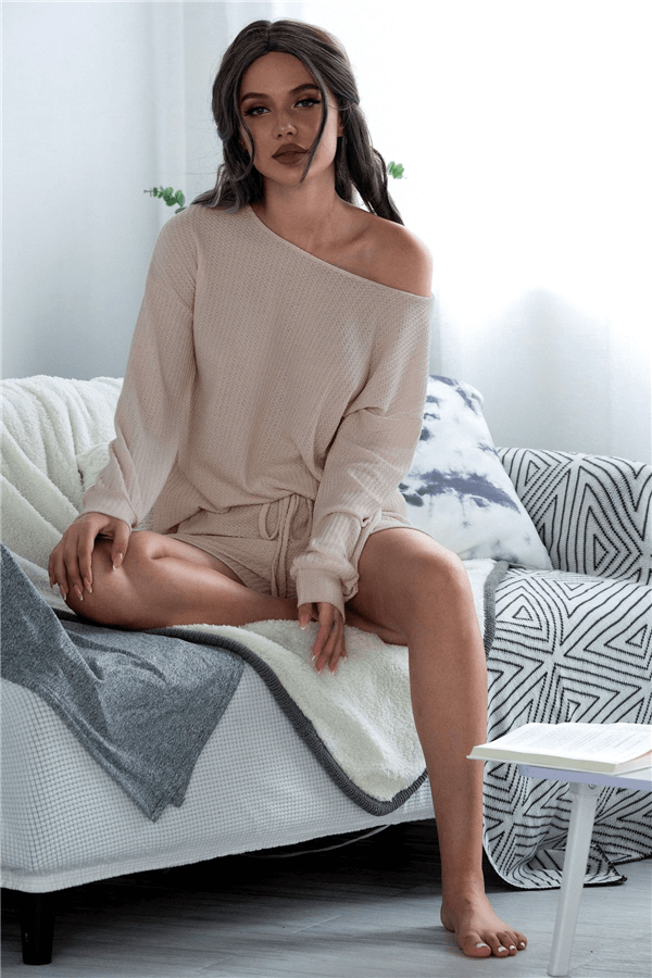 Fashion Solid Color Knitting Loungewear Two Piece