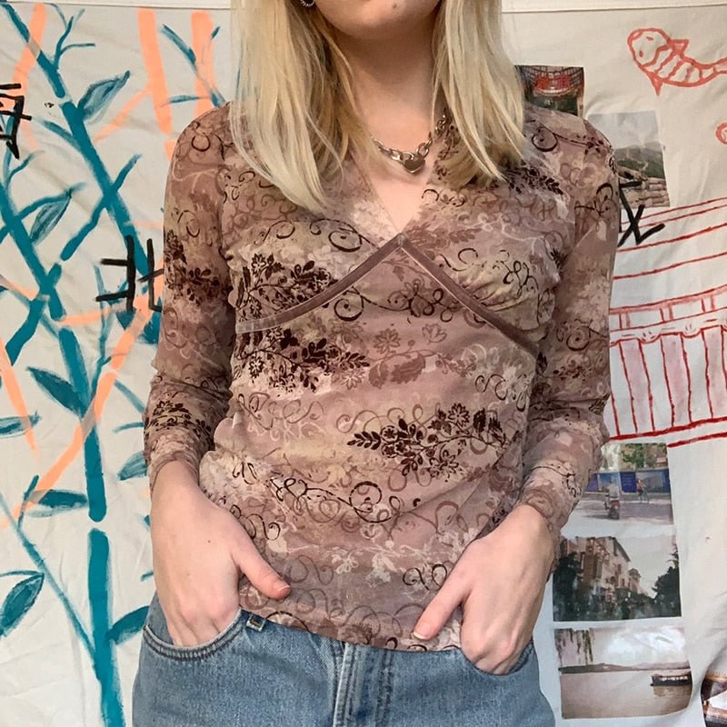 2021 Fairy Grunge Shirt Basic Mesh Print Top Women E Girl Gothic Punk Style T-shirts Tees Clothes Street Tops Womens Clothing