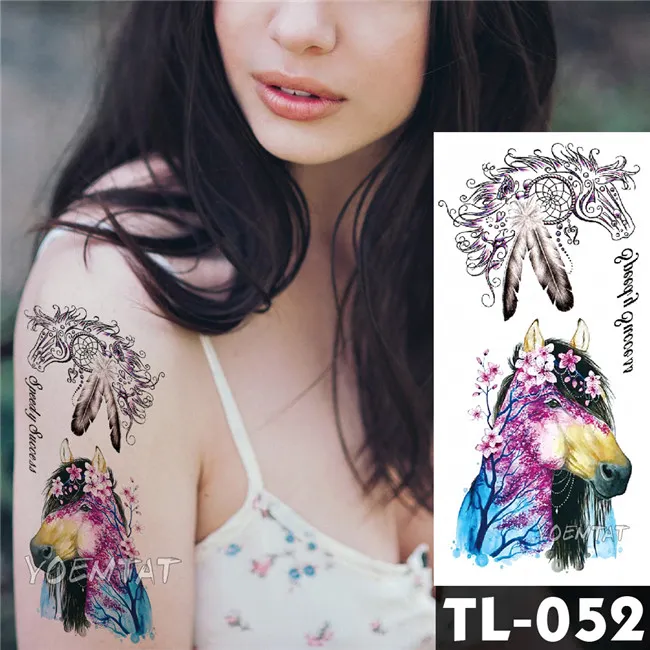 Sdrawing Flower Panda Elephant Watercolor Fox Flower Tattoo Stickers Girls waterproof Temporary Tattoo Women Body Arm Neck Back Art