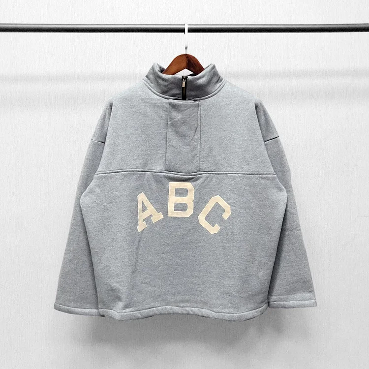 Fog Fear Of God Essentials Sweatshirt Half Zip Sweatshirt ABC Flocked Printed Stand Collar Pullover