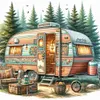 Camping en plein air-plein rond diamant peinture-30 * 30cm