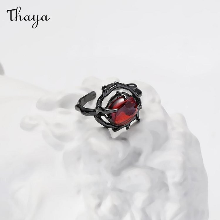 Thaya Garnet Red Metal Ring