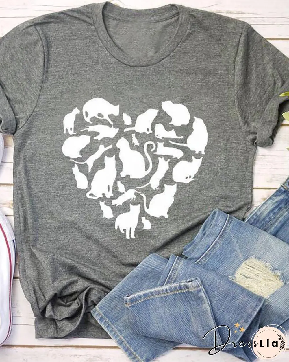 Valentines Day Heart Cat Print T-shirt P16157