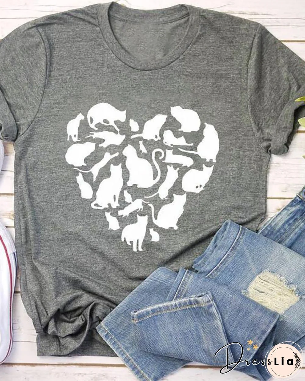 Valentines Day Heart Cat Print T-shirt P16157