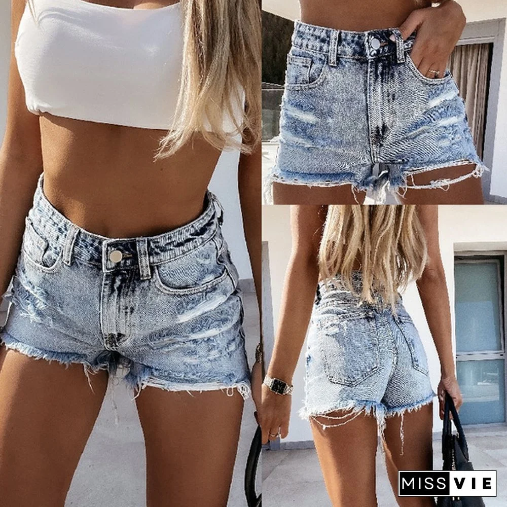 Summer Sexy Street Hipster High Waisted Slim-fit Ripped Women's Jeans Shorts Plus Size