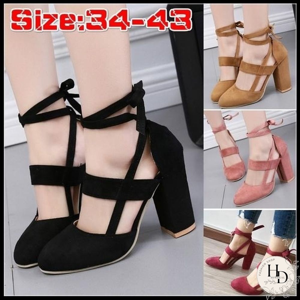 Women Sexy Heels 5 Colors Suede Straps Thick High Heeled Shoes Summer Party Sandals