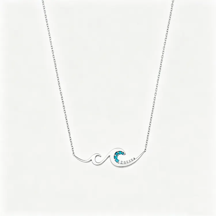 For Self - Love Yourself Blue & White Diamonds Wavy Necklace