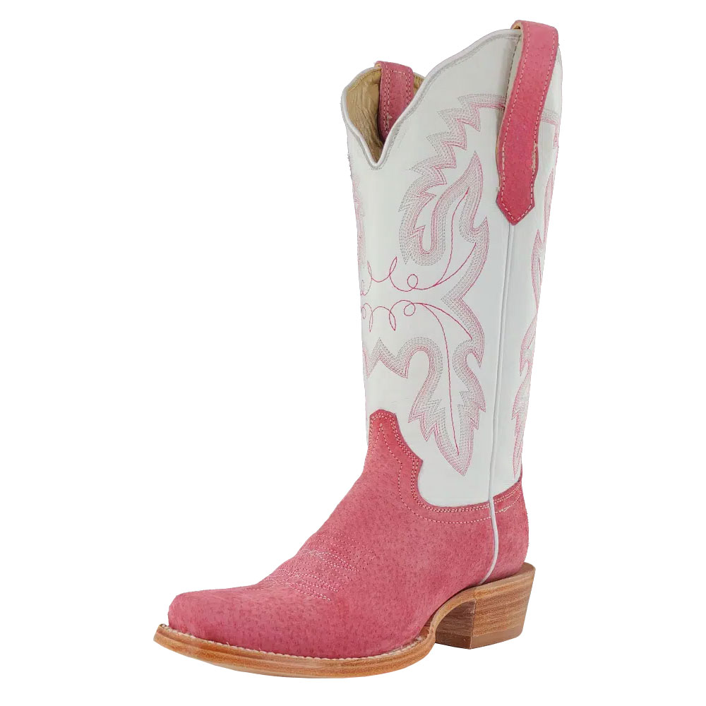 White & Pink Square Toe Embroidered Heeled Mid-Calf Cowgirl Boots