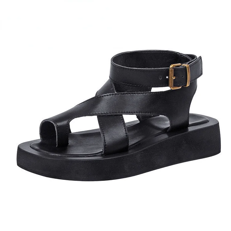 Sandals Women Genuine Leather  Summer New Clip Toe Sandals Ladies Roman Women Shoes Muffin Sandals QueenFunky