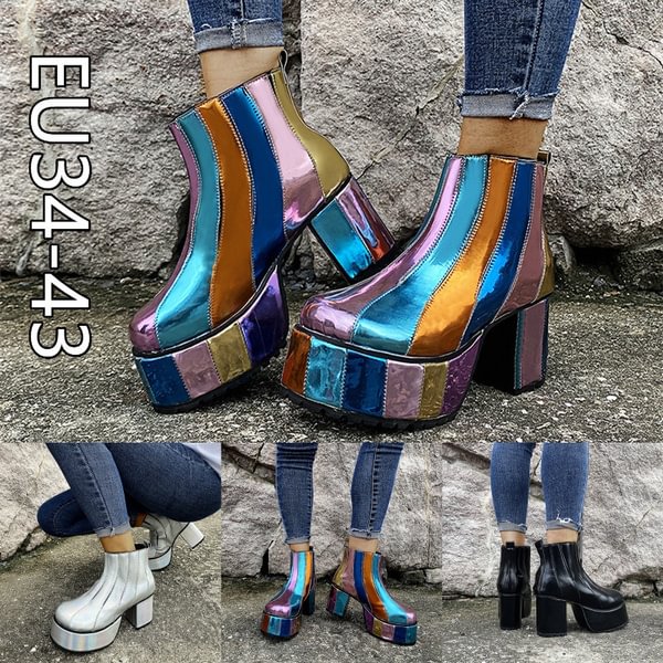Women Vintage Punk Hip Hop Platform Block High Heel Shoes Short Boots - Life is Beautiful for You - SheChoic