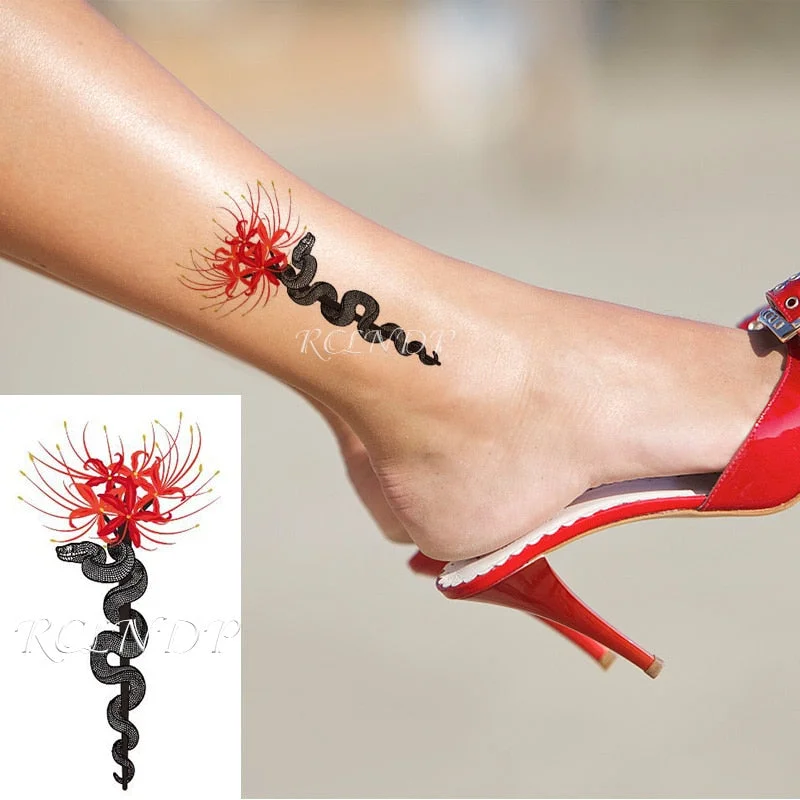 Waterproof Temporary Tattoo Sticker Rose Flower Leaf Letter Black Small Body Art Flash Tatoo Fake Tatto for Kids Girl Men Women