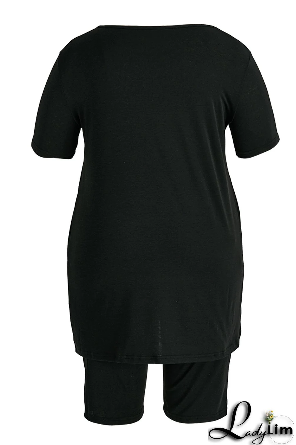 Grey Fashion Casual Letter Print Basic O Neck Plus Size Two Pieces