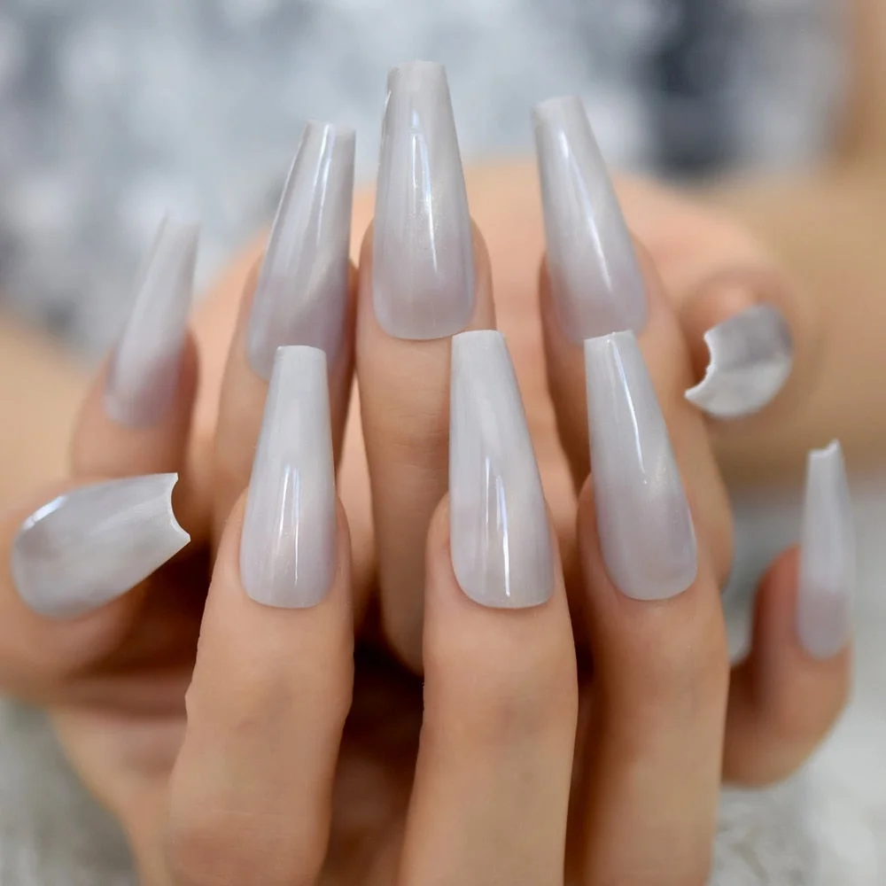 Ancient Blue Ballerina Fake Nails Hand Made Extra Long Tapered Cat Eye Pattern Hand painted Thick Galaxry Press On Nail 20 CT-Nail Inspo