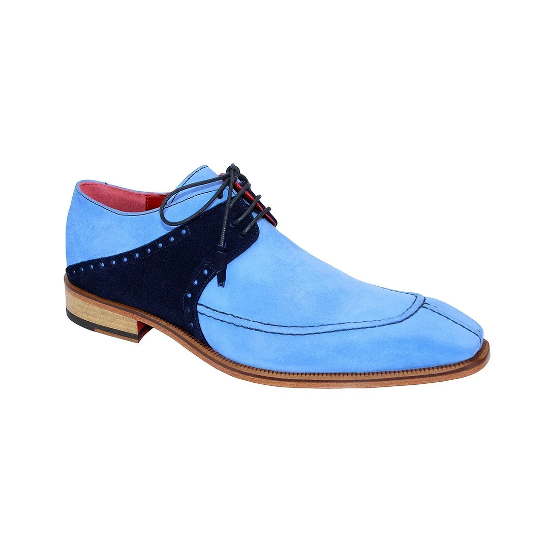 Men's Shoes Light Blue & Navy Suede Leather Derby Split-Toe Oxfords
