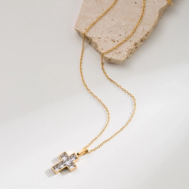 Vintage Style Minimalist Cross Round Heart Shape 304 Stainless Steel Stainless Steel Necklaces