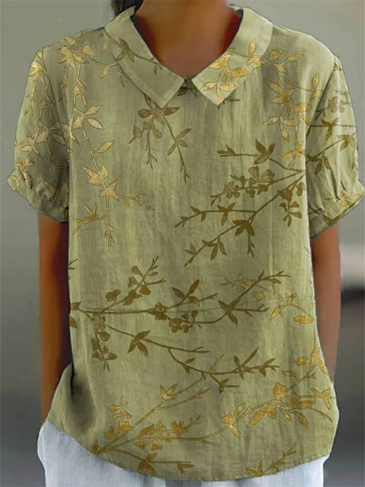 Vintage Floral Art Print Women's Linen Shirt