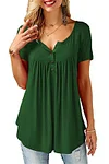 Plus Size Split Neck Short Sleeve Solid Casual Curved T Shirt