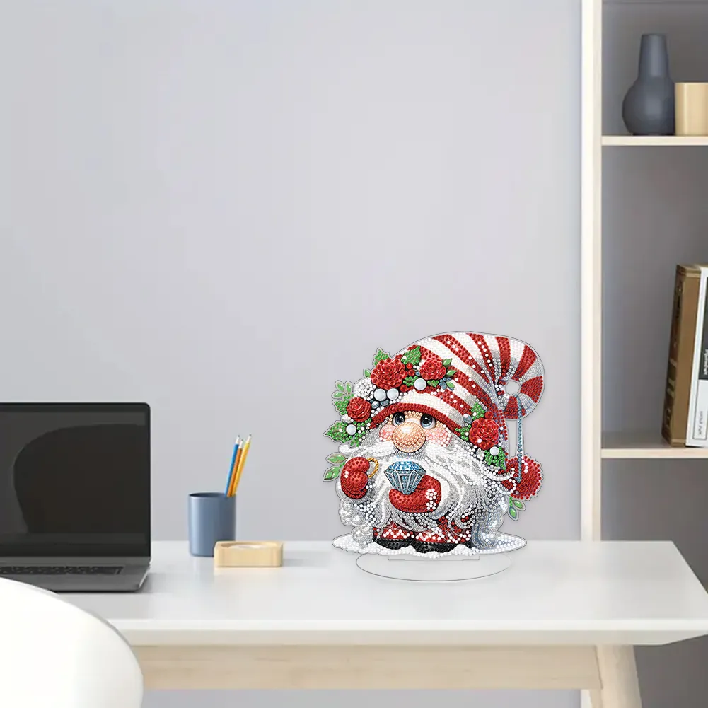 DIY Love Rose Gnome Single-Sided Acrylic Diamond Painting Tabletop Ornament for Home Office Desktop Decor
