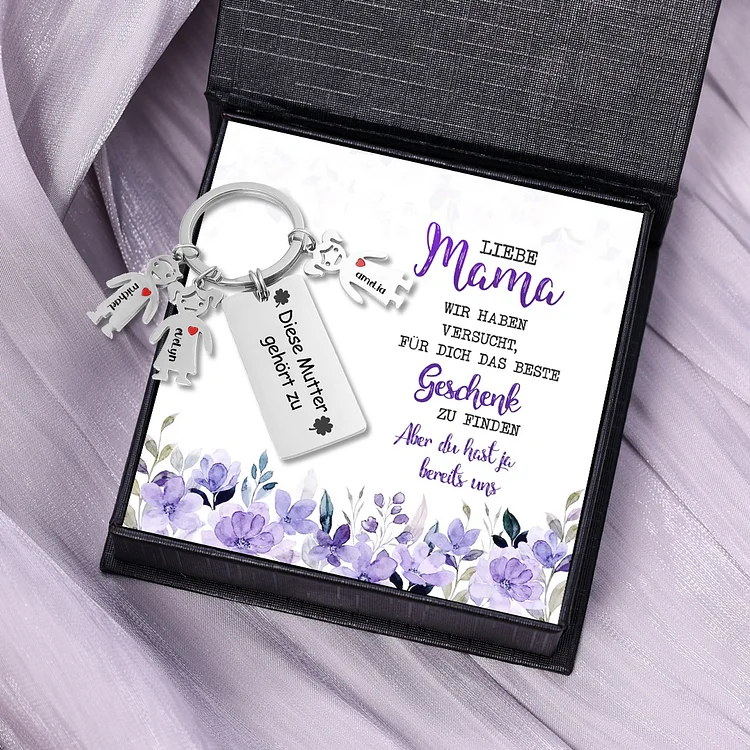 Kettenmachen Personalisierter 3 Namen & Text Familie Schlüsselanhänger für Mutter-Geschenk mit Nachrichtenkarte