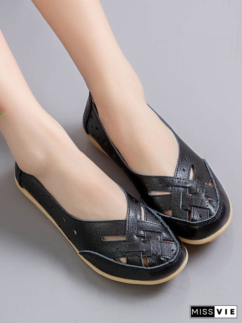 Hollow Leather Soft Sole Shoes