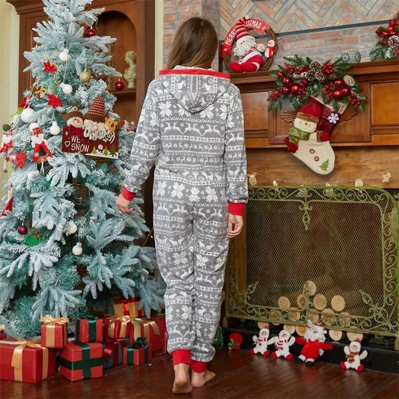 Christmas Allover Print Light Grey Family Matching Polar Fleece Thickened Long-sleeve