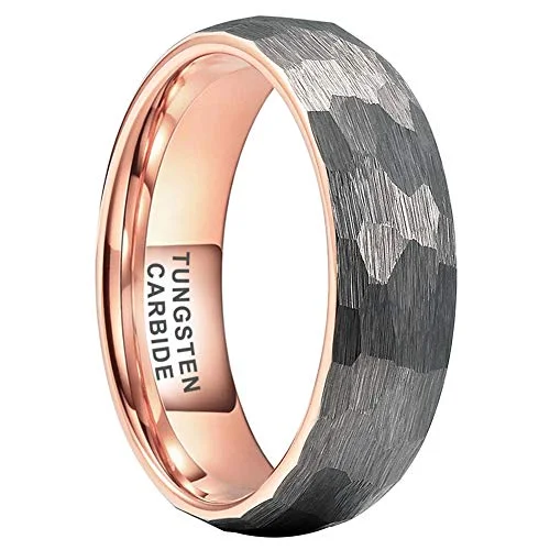 4MM 6MM 8MM Grey Rose Gold Hammered Tungsten Domed Matte Finish Wedding Bands Men Women