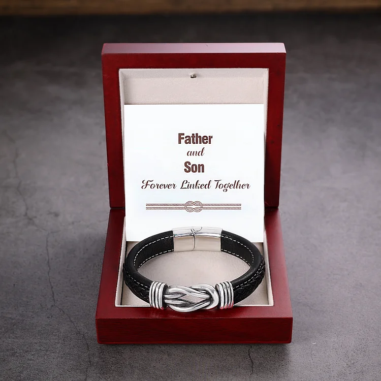 Personalized Name Leather Knot Bracelet "Father and Son Forever Linked Together" Gift for Father's Day