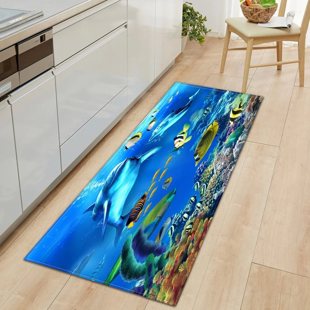 Underwater world Kitchen Mat Entrance Doormat 3D Pattern Bedroom Home Floor Decoration Living Room Carpet Bathroom Anti-slip Rug