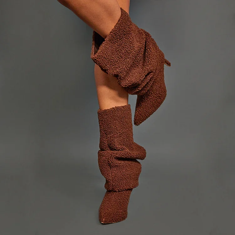 Brown Winter Lambswool Stiletto Booties Vdcoo