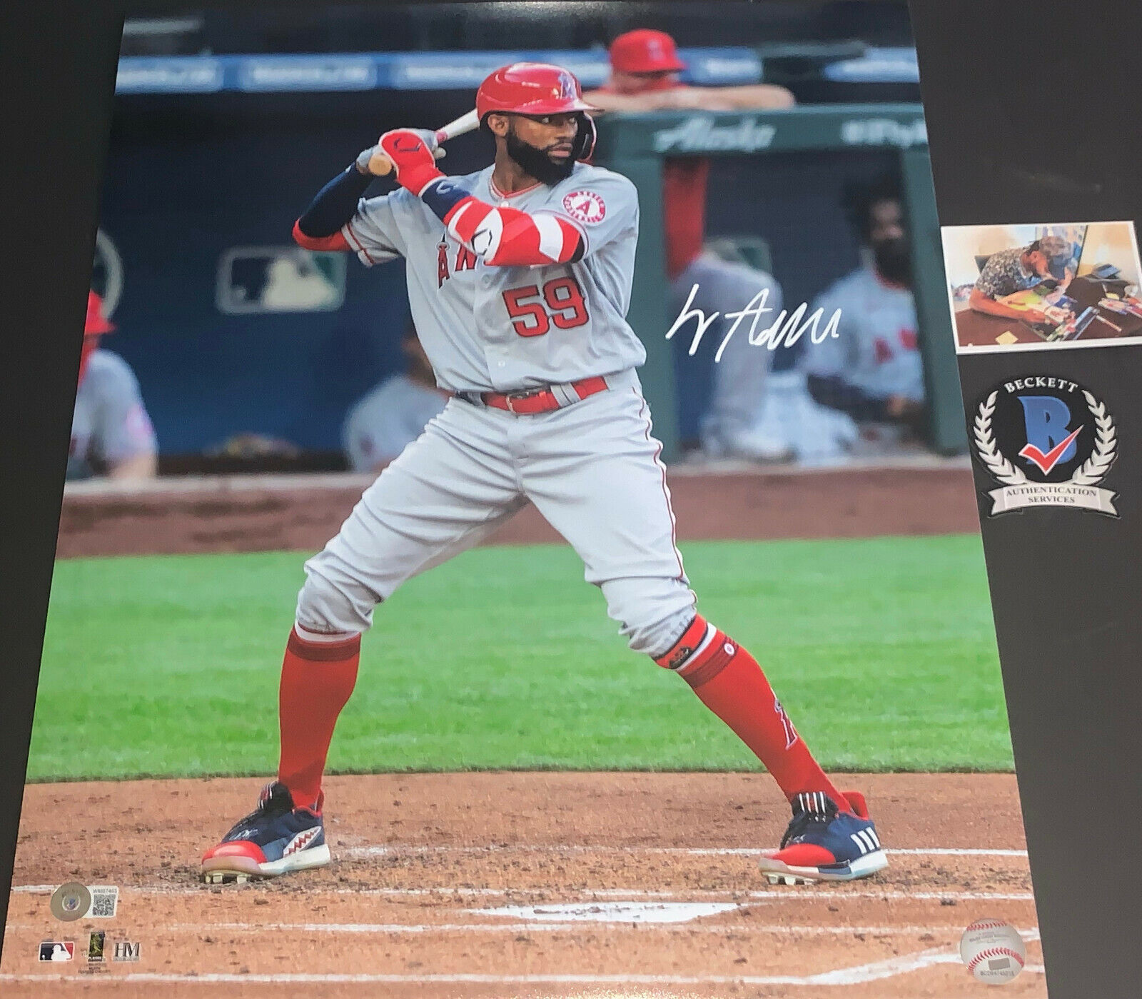 Jo Adell Angels Signed 16x20 Photo Poster painting Beckett WITNESS COA 1st At Bat .