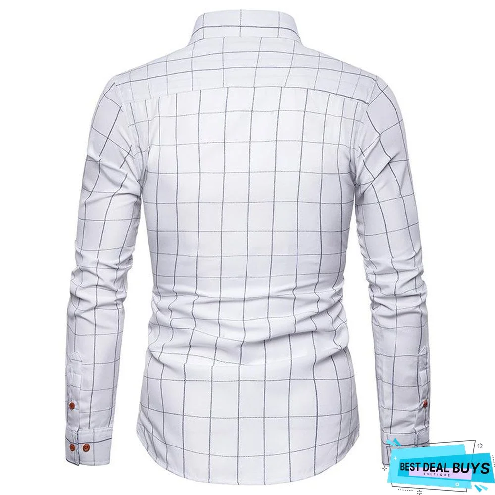 Spring/Autumn Mens Long Sleeve Plaid Cotton Shirts